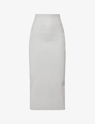 Victoria Beckham Fitted Split-hem Stretch-woven Midi Skirt In Silver