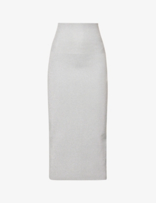 VICTORIA BECKHAM VICTORIA BECKHAM WOMENS SILVER FITTED SPLIT-HEM STRETCH-WOVEN MIDI SKIRT,63181075