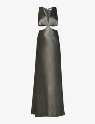 Shona Joy Womens Olive La Lune Cut-out Satin Maxi Dress In Olive