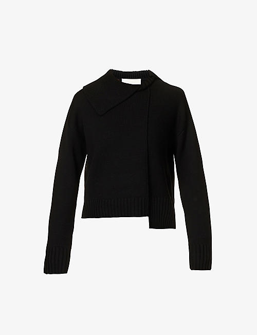 WE-AR4: Asymmetric-hem roll-neck wool-blend knitted jumper