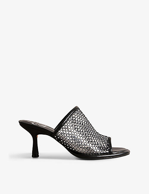 TED BAKER: Celya crystal-embellished mesh and PVC heeled mules
