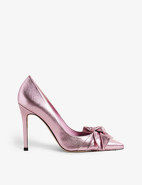 TED BAKER: Silveyy bow-embellished leather court heels