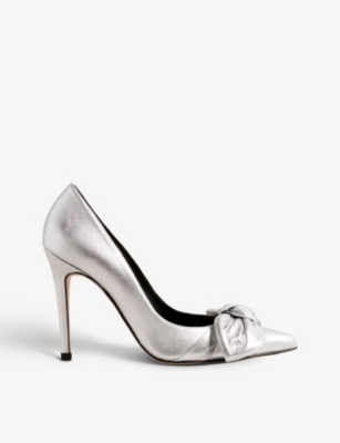 TED BAKER TED BAKER WOMEN'S SILVER SILVEYY BOW-EMBELLISHED LEATHER COURT HEELS,63200899
