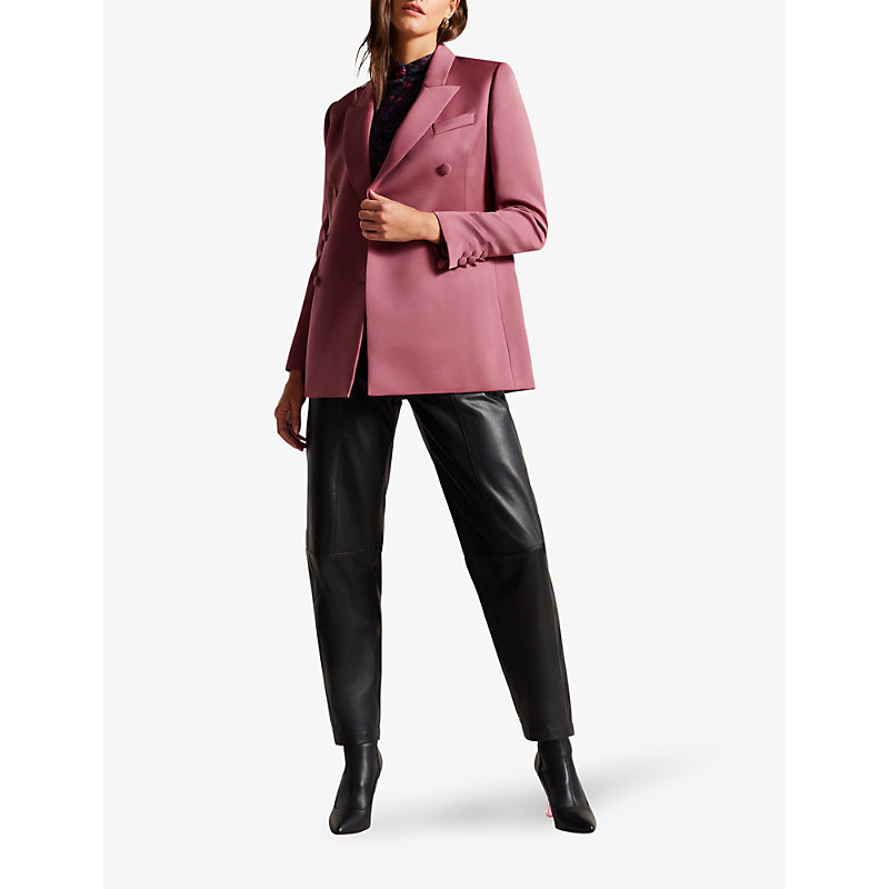 Shop Ted Baker Womens Dp-purple Seraph Double-breasted Satin Blazer
