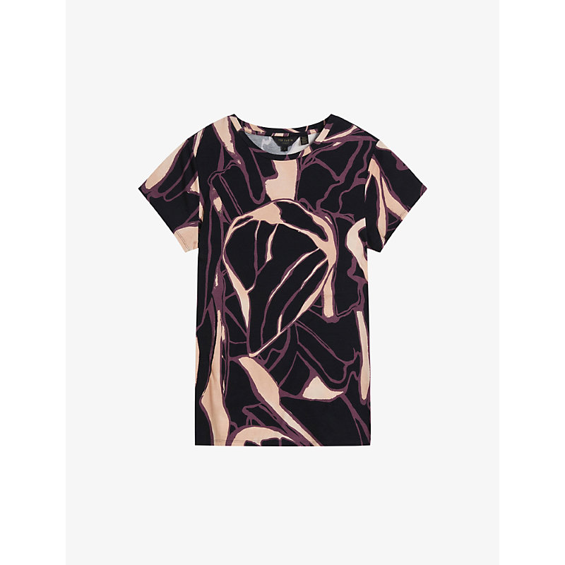 TED BAKER TED BAKER WOMEN'S NUDE-PINK CHRISSI ABSTRACT BUTTERFLY-PRINT STRETCH-COTTON T-SHIRT,63199704
