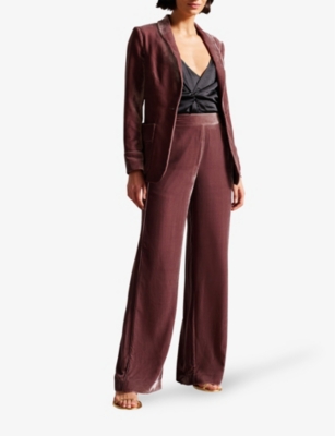 Shop Ted Baker Women's Taupe Tansya Tied-waist Shawl-collar Velvet Jacket