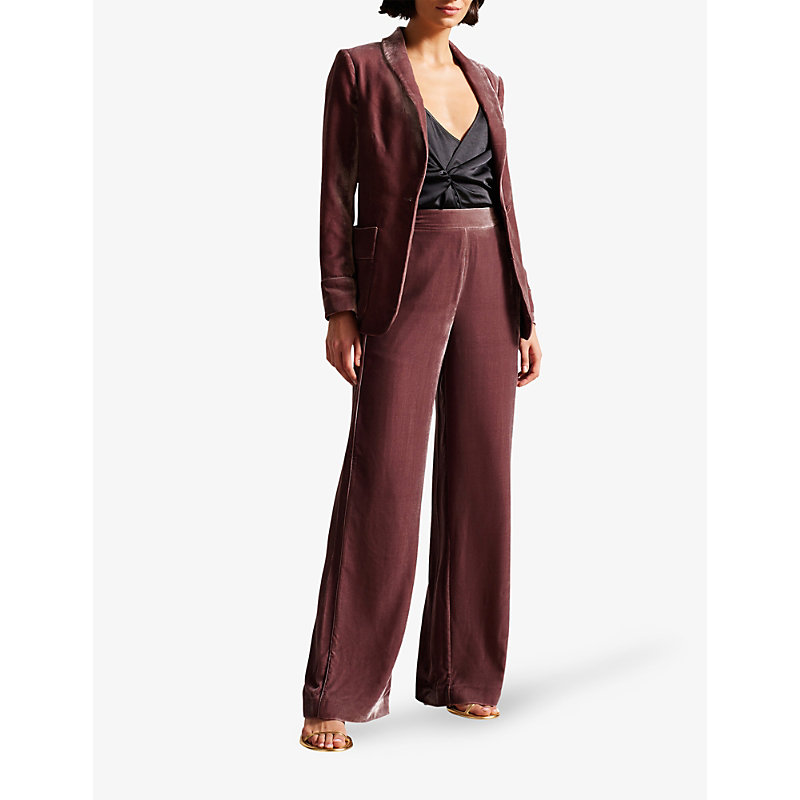 Shop Ted Baker Tansya Tied-waist Shawl-collar Velvet Jacket In Taupe
