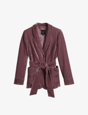 TED BAKER: Tansya tied-waist shawl-collar velvet jacket