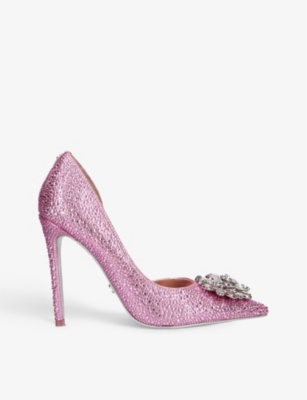 Carvela Womens Pink Crystal 110 Embellished Woven Heeled Courts
