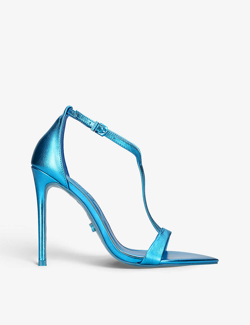 Carvela Womens Blue Vanity 110 Metallic Stiletto Leather Sandals