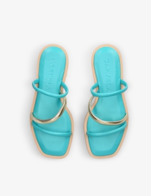 Shop Carvela Women's Turquoise Roma Asymmetric-strap Faux-leather Sandals In Blue