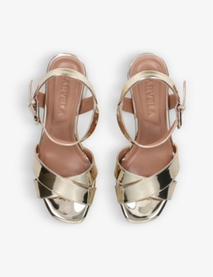 Shop Carvela Women's Gold Serafina 100 Patent Faux-leather Platform Sandals