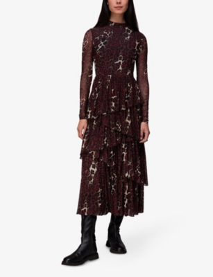 Night Cat animal-print recycled polyester-blend midi dress