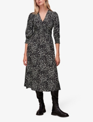 Shop Whistles Women's Black Shadow Leopard-print Woven Midi Dress