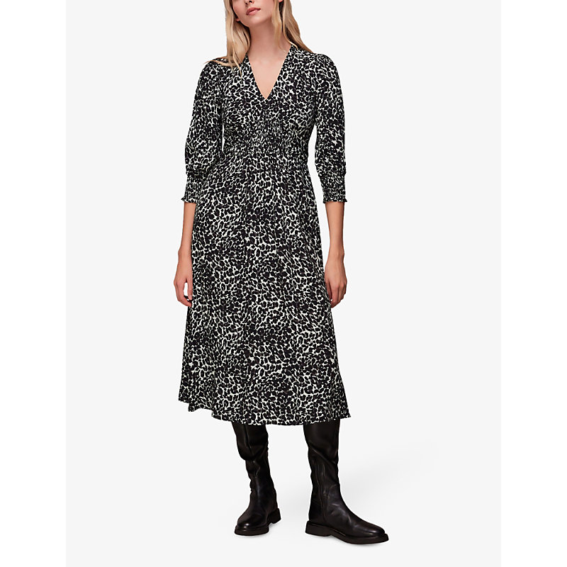 Shop Whistles Women's Black Shadow Leopard-print Woven Midi Dress