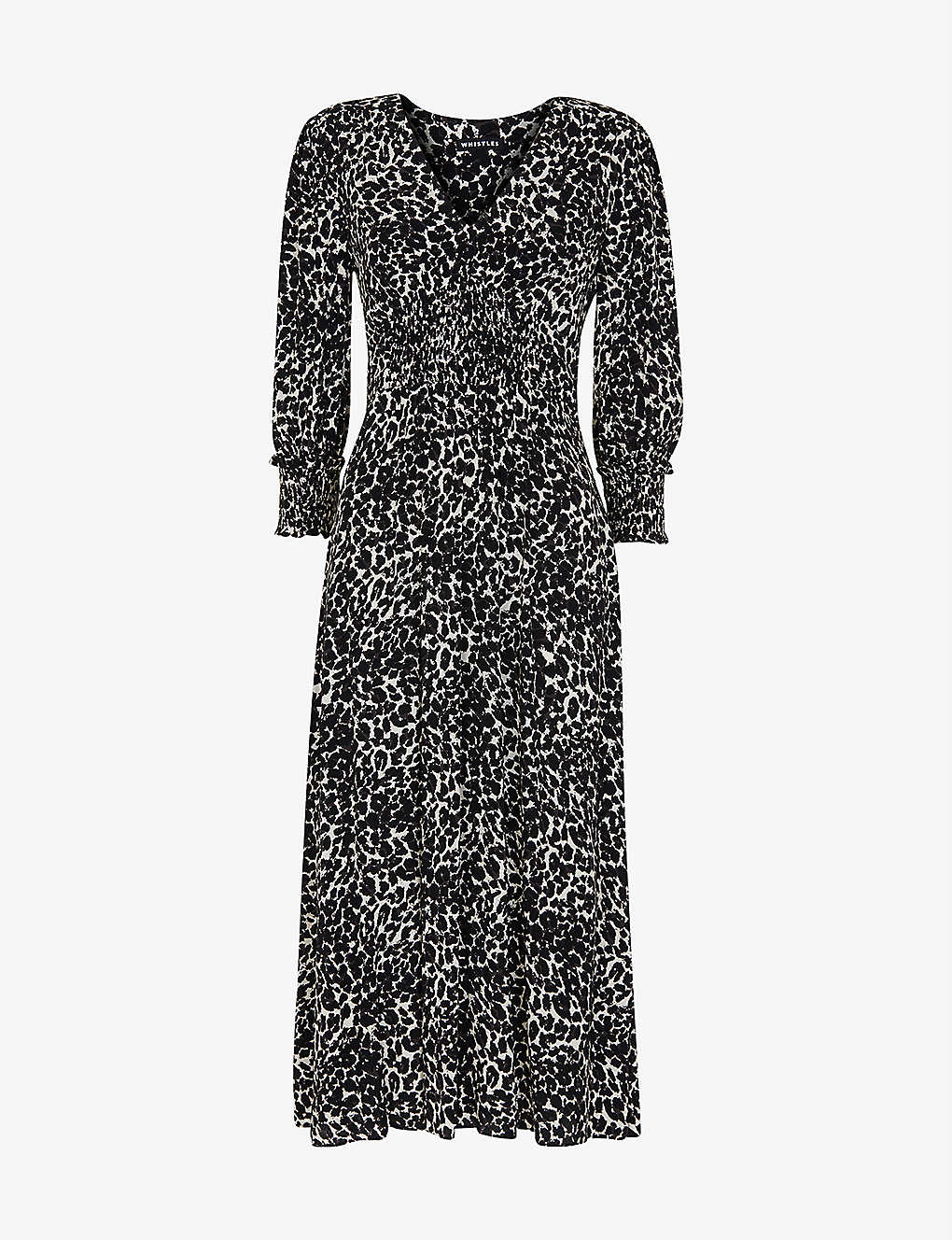 Whistles Shadow Leopard Print Shirred Dress In Black