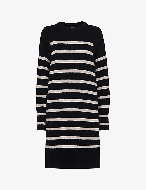 WHISTLES: Stripe relaxed-fit knitted mini dress