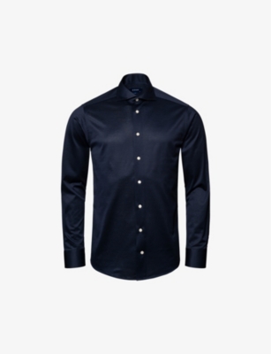 Eton Mens Blue King Knit Striped Contemporary-fit Cotton Shirt