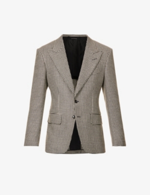 TOM FORD TOM FORD MEN'S COMBO WHITE & BLACK SHELTON-FIT HOUNDSTOOTH SINGLE-BREASTED CASHMERE-BLEND JACKET,63196727