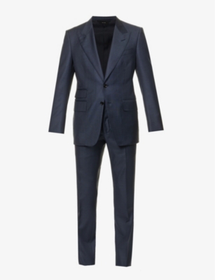 Shop Tom Ford Shelton-fit Single-breasted Sharkskin Wool Suit In Black