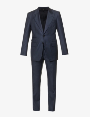 Shop Tom Ford Mens Ink Shelton-fit Single-breasted Sharkskin Wool Suit In Black