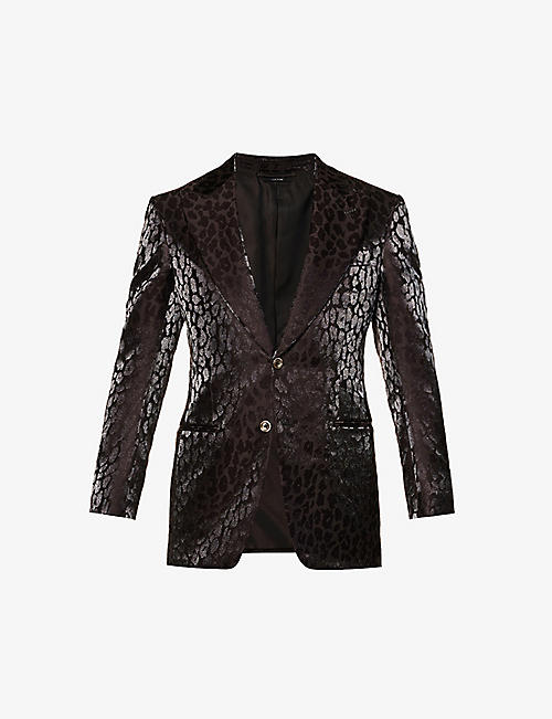 TOM FORD: Leopard-print metallic-weave single-breasted wool-blend suit jacket