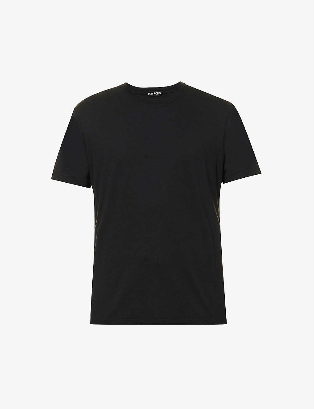 Shop Tom Ford Mens Black Brand-embroidered Crewneck Cotton-blend T-shirt
