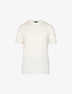 Tom Ford White Round-neck T-shirt In Ecru