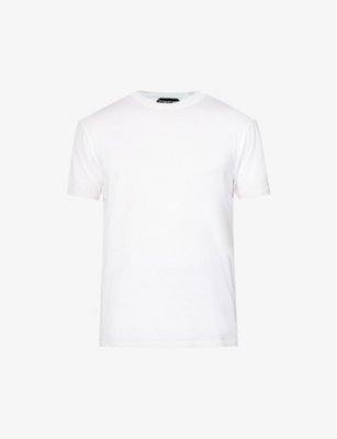 Shop Tom Ford Mens White Brand-embroidered Crewneck Cotton-blend T-shirt
