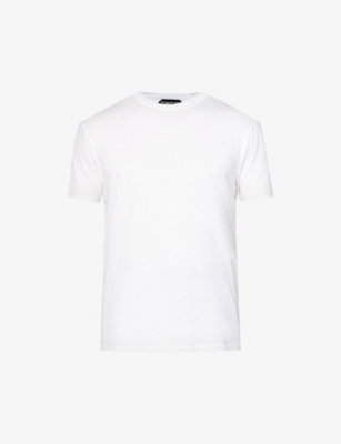 Shop Tom Ford Men's White Brand-embroidered Crewneck Cotton-blend T-shirt