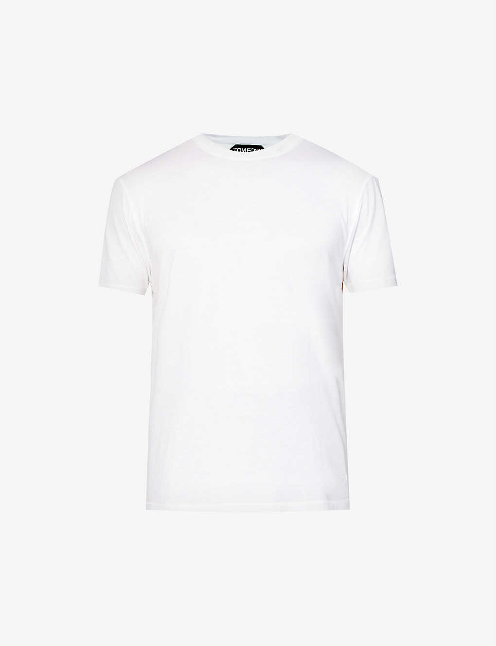 Shop Tom Ford Men's White Brand-embroidered Crewneck Cotton-blend T-shirt