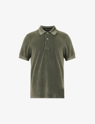 Tom Ford Mens Dark Chocolate Brand-embroidered Towelling-texture Cotton-blend Polo Shirt