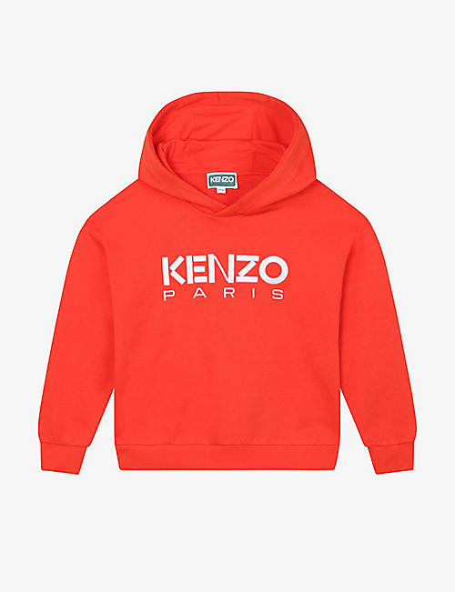 KENZO: Spellout logo-embroidered cotton-jersey hoody 4-12 years