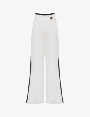 Reiss Lina Side-button Wide-leg Woven Trousers In Cream