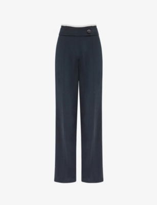 Reiss Lina Side-button Wide-leg Woven Trousers In Navy