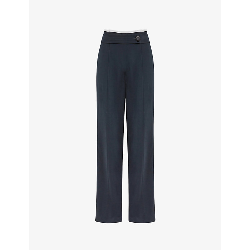 Reiss Lina Side-button Wide-leg Woven Trousers In Navy