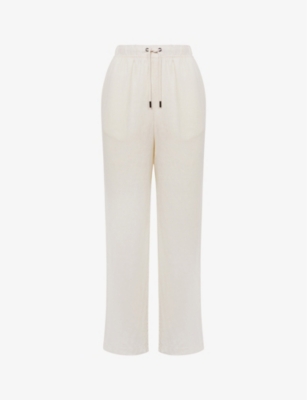 Reiss Womens Stone Cleo Wide-leg Linen Trousers