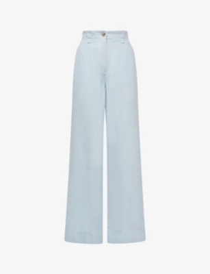 REISS REISS WOMEN'S ICE BLUE DEMI WIDE-LEG LINEN TROUSERS 63216111