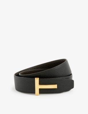 TOM FORD: Reversible T logo grained-leather belt