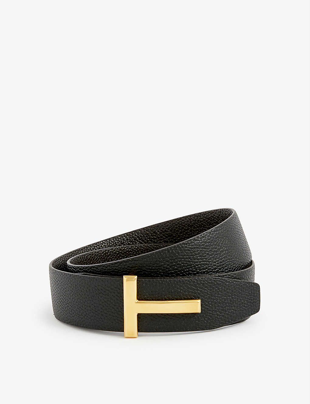 Tom Ford Reversible T Logo Grained-leather Belt In Brown + Black