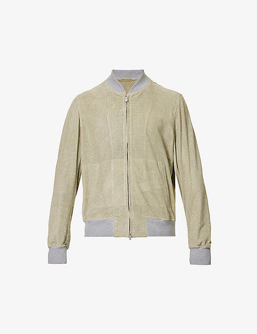 ELEVENTY: Perforated suede-texture leather bomber jacket