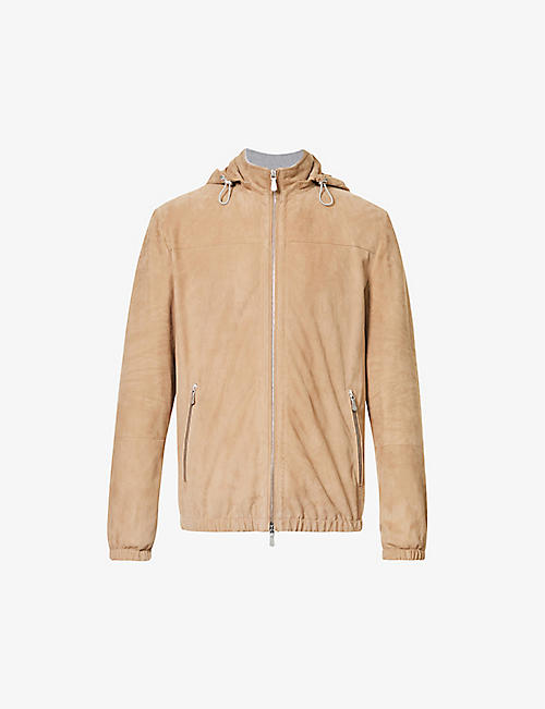 ELEVENTY: High-neck regular-fit suede-textured hooded jacket