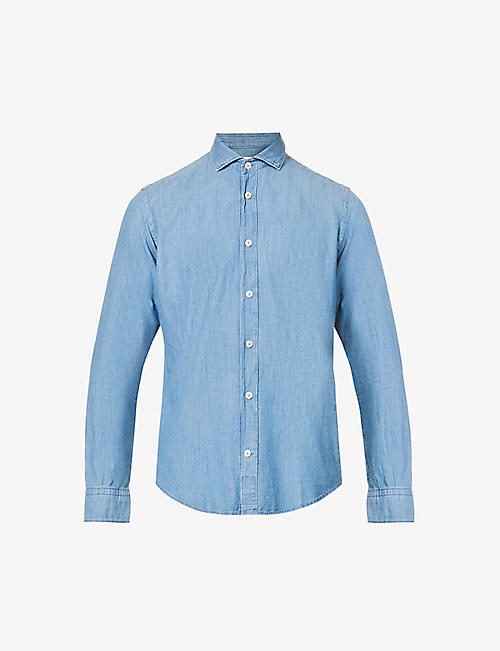 ELEVENTY: Chambray-weave curved-hem regular-fit cotton shirt