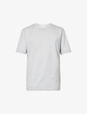 Eleventy Mens Denim White Crewneck Contrast-trim Cotton-jersey T-shirt