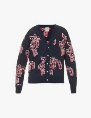 Moncler Navy Intarsia Cardigan In Navy