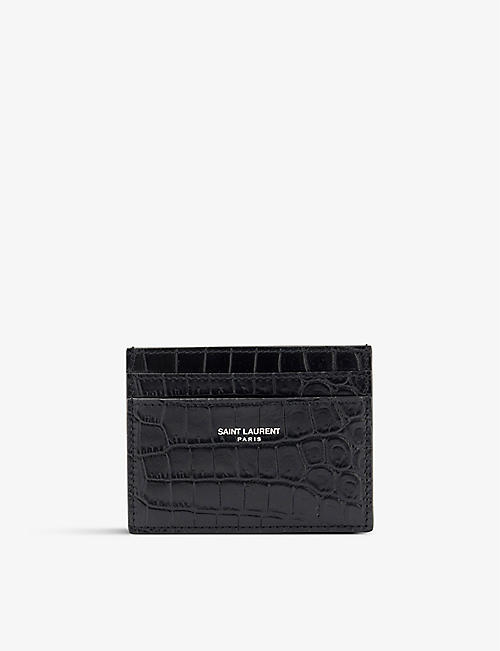 SAINT LAURENT: Branded crocodile-embossed leather card holder