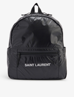 SAINT LAURENT SAINT LAURENT MEN'S NERO/ARGENTO NUXX LOGO-PRINT SHELL BACKPACK,63237703