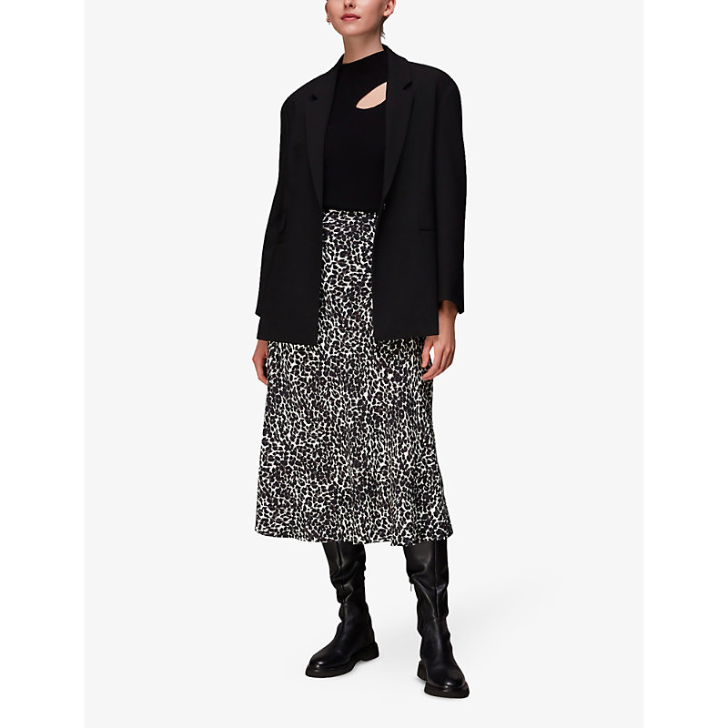 Shop Whistles Shadow Leopard-print Woven Midi Skirt In Black