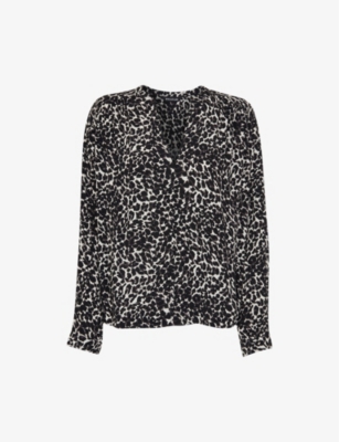 Whistles Shadow Leopard Print Blouse In Black/white