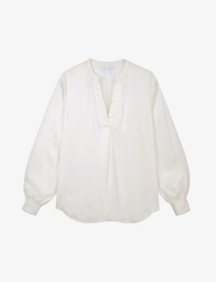 THE WHITE COMPANY: V-neck satin-texture woven top